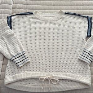 Lou & Grey Cream and Navy 100% Cotton Crewneck Sweater for Women Size: M NWOT ✨